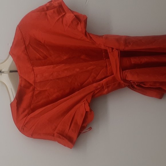 Banana republic Tangerine orange wrap dress 100% Silk plunge V Neck - Picture 6 of 9